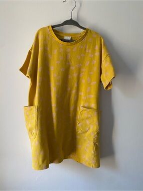 COS Yellow Short Sleeve Pocket Tee Dress with Pink Spot Print